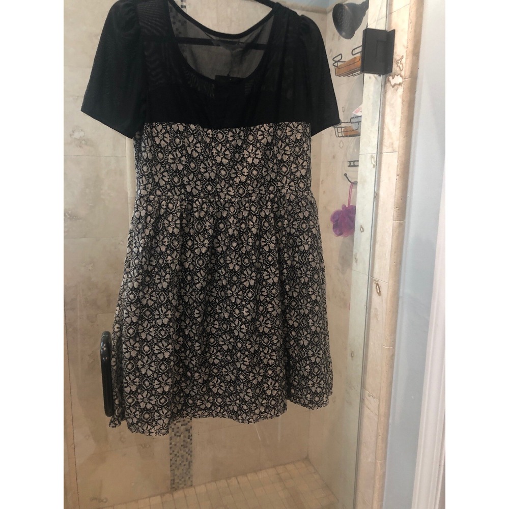 NWT A'reve Ivory Black Lace Sweetheart Fit Flare Dress Anthropologie Large - Picture 10 of 10